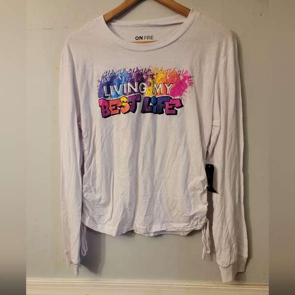 On Fire White and Multicolor Graphic Tee - Picture 1 of 3
